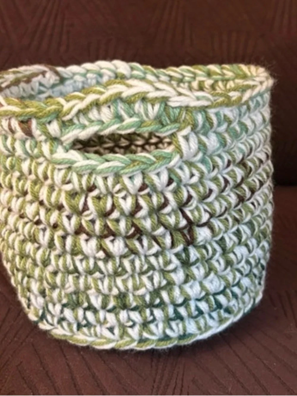 Handcrafted Green & White Crocheted Home Accent Basket